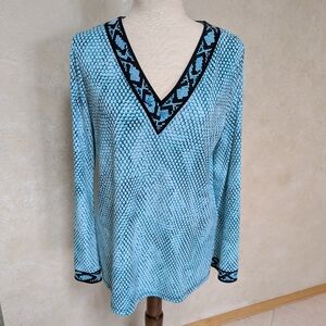 Michael Kors Teal and Black Patterned Top